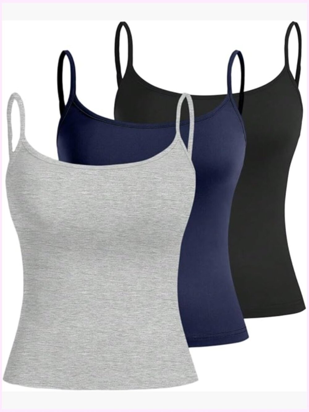 3 Pack Sleeveless Crop Camisole Tank Tops Spaghetti Strap Slim Fit Cami